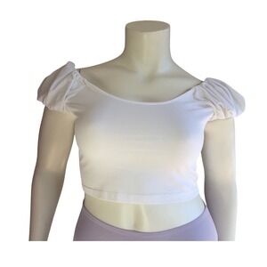 Topshop Crop Top White Puff Sleeve Off Shoulder Coquette Milkmaid Balletcore L 8